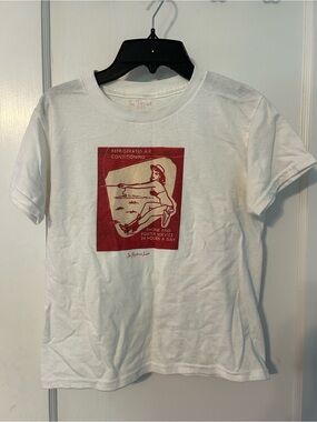 White Graphic Tee with Red Print
